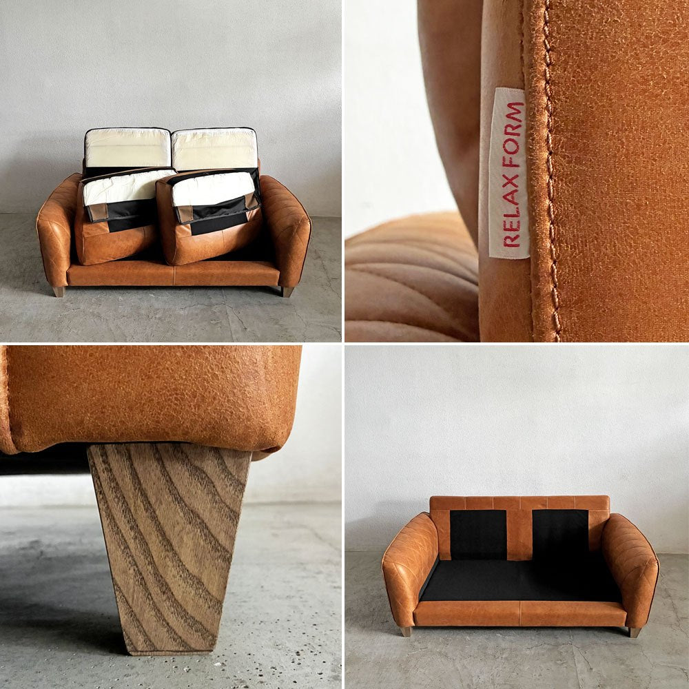 リラックスフォーム RELAX FORM コロンバス COLUMBUS Ⅱ 2人掛けソファ W164cm レザーテックス キャメル 木脚 関家具 定価￥162,800- 〓