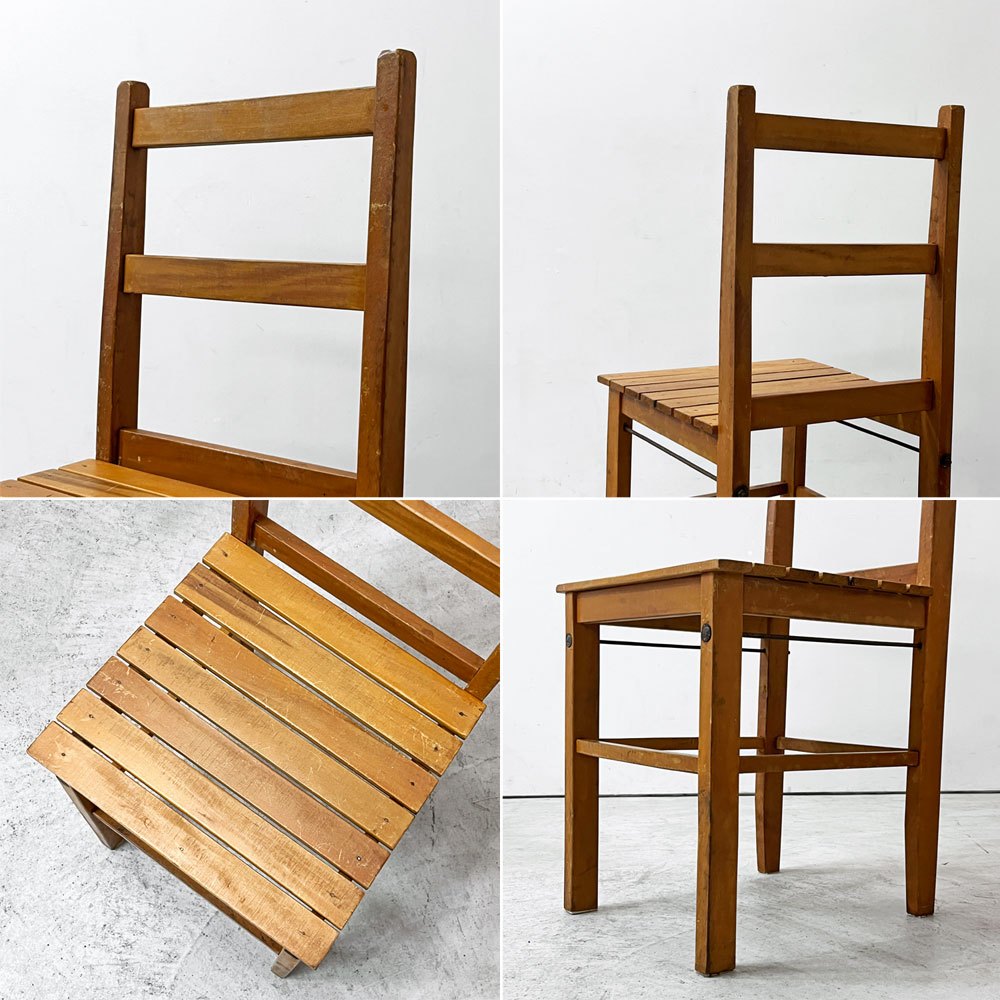 ビンテージ Vintage 木製 ダイニングチェア ラダーバック 板座 カントリースタイル A ●