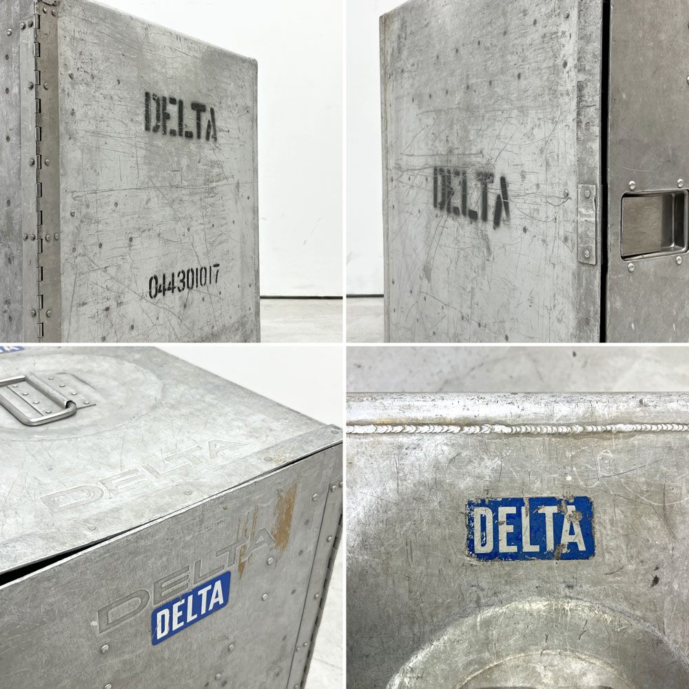 DELTA航空 ビンテージ ギャレーコンテナ ボックス Galley Box アルミ製 1ドア 6段 棚板付き 1960～70`s US Vintage C ●