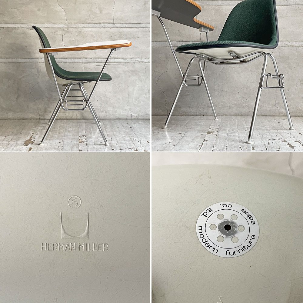 ハーマンミラー Herman Miller サイドシェルチェア セカンド 2nd ビンテージ アプホルスター スクールベース 肘掛けテーブル付 イームズ ミッドセンチュリー B  ♪