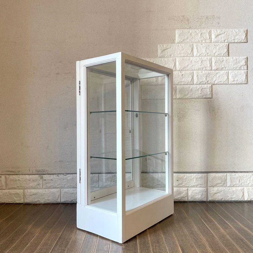 下北沢 アンティークライフ・ジン ANTIQUELIFE ☆ JIN オリジナル ガラスショーケース ディスプレイケース 飾り棚 W40cm ホワイトペイント レトロ ◎