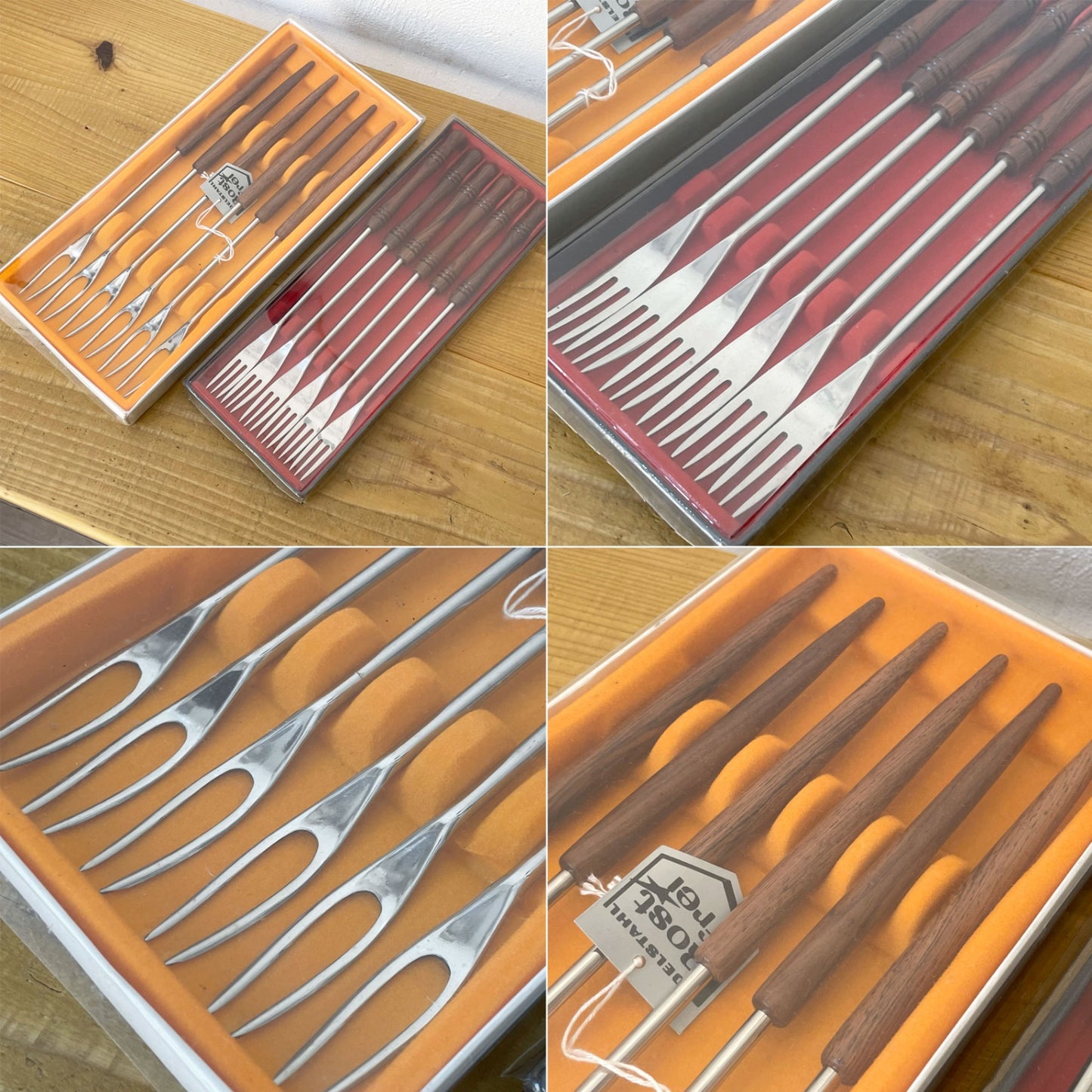 ストックリ Stockli netstal チーズフォンデュセット 槌目 銅製 片手鍋＆スタンド＆フォーク2種類 計12点 スイス 未使用保管品 ★