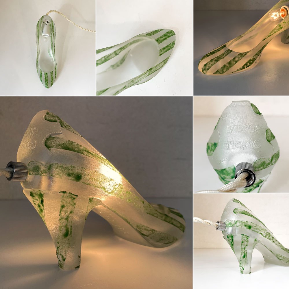 マウントハリ Mt.hari シンデレラシューズランプ CINDERELLA SHOES LAMP スタンドタイプ ガラステーブルライト stripe green 定価￥132,000- ◎