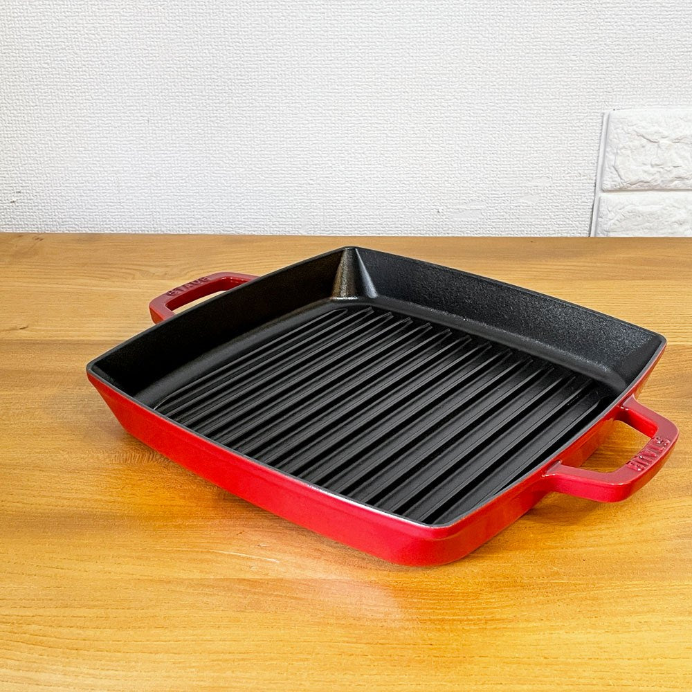 ストウブ STAUB ピュアグリル スクエア グリルパン チェリー 28cm 箱付 鋳物 フランス 定価￥27,500- ◎