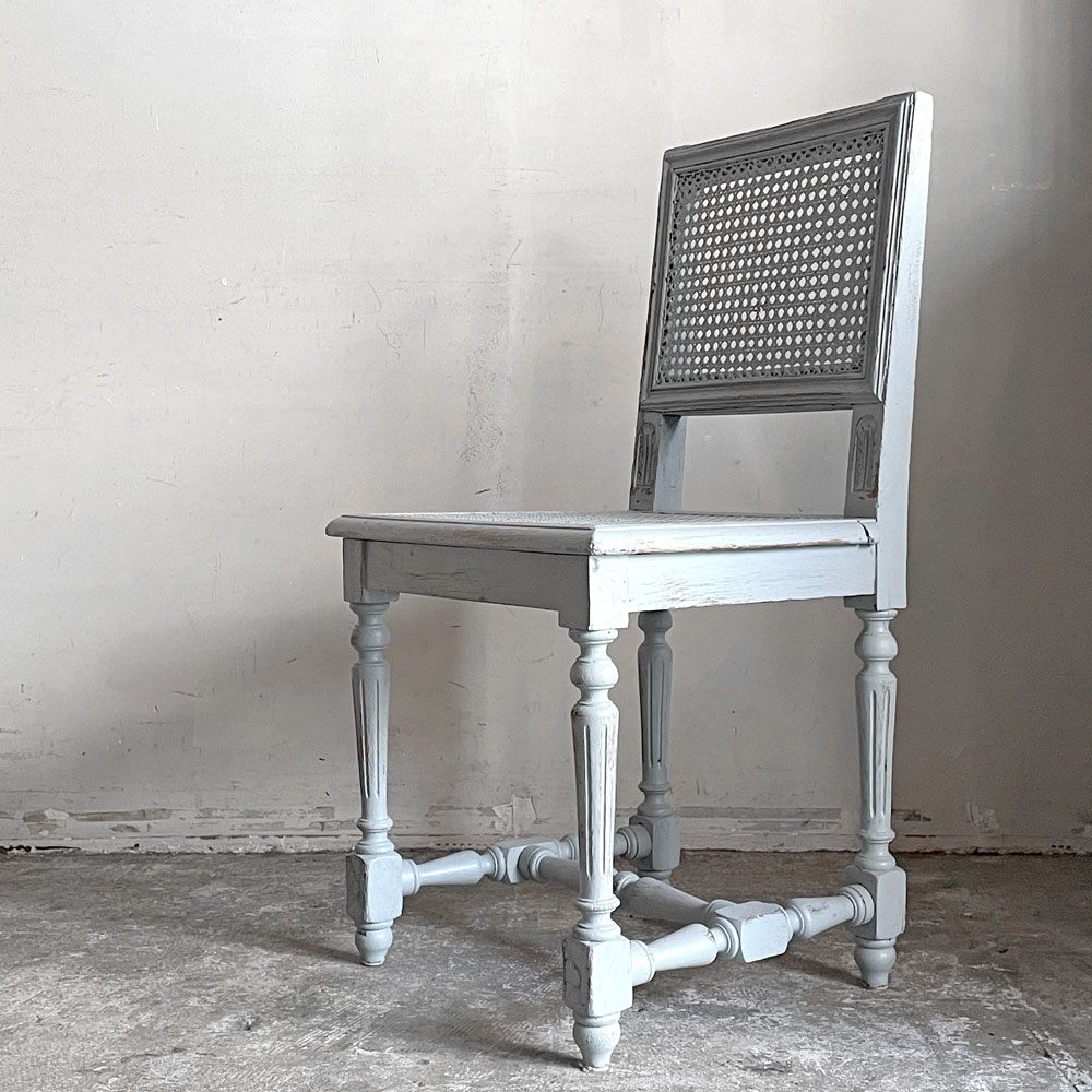 フランスビンテージ  french vintage ペインテッド ダイニングチェア ラタン張り シャビーシック ■