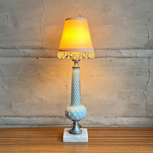 USビンテージ Vintage ホブネイル ガラス テーブルランプ 石材ベース デスクライト スタンドライト ミッドセンチュリー ♪