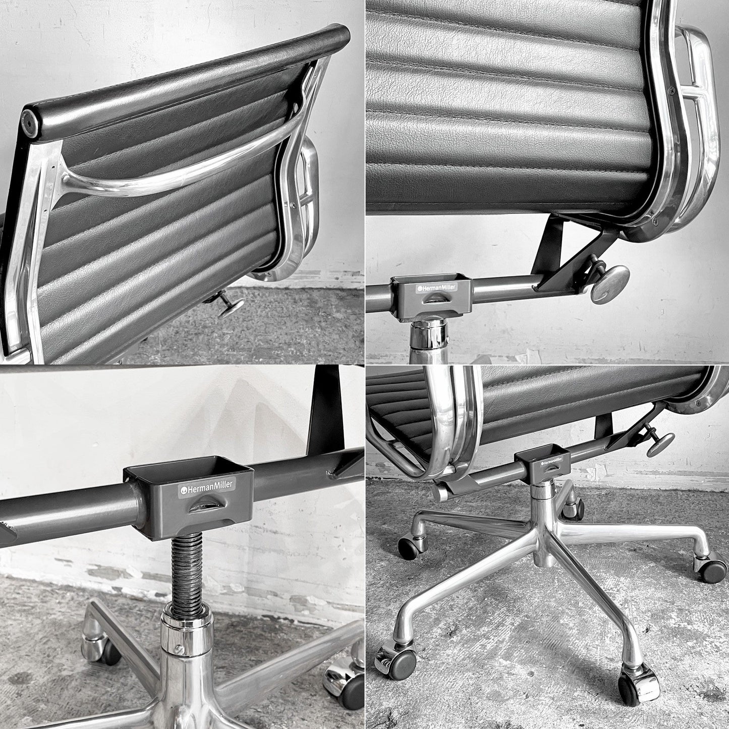 ハーマンミラー Herman Miller イームズアルミナムグループチェア マネージメントチェア アルミバフベース 回転式昇降 5本脚 キャスタータイプ 本革 イームズ ■