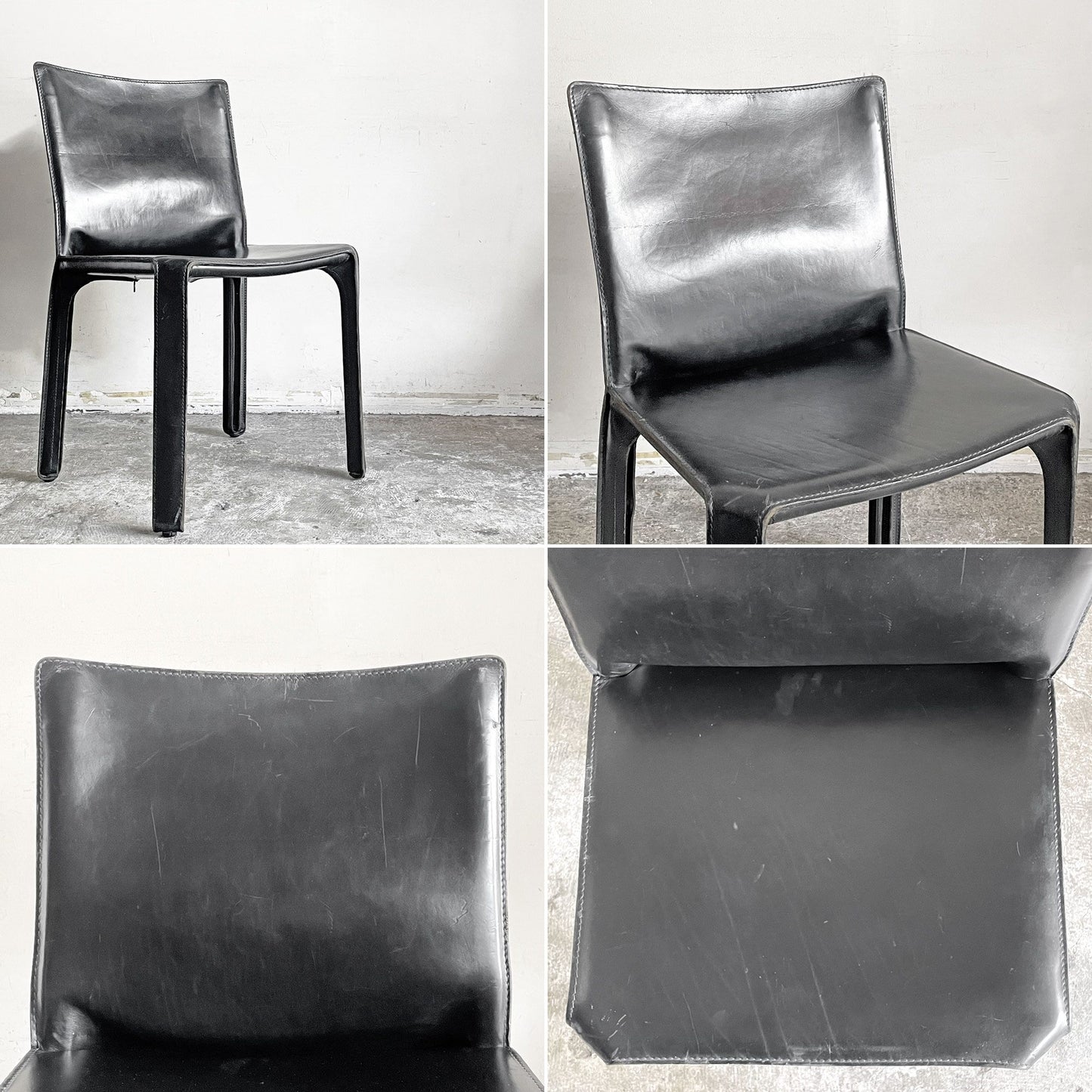 カッシーナ Cassina キャブチェア 412 CAB CHAIR アームレス 本革 ブラック マリオ・ベリーニ MoMA イタリアンモダン B ■