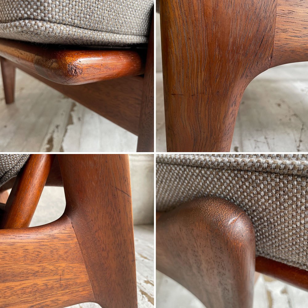 ギムソン＆スレーター Gimson & Slater ローバックラウンジチェア 1Pソファ チーク無垢材 ワイヤースプリング UKビンテージ ファブリック・クッション交換済み ♪