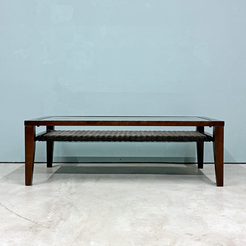 エーフラット a.flat ケイローテーブル KEI low table センターテーブル ガラス天板 ラタン ラバーウッド 定価￥52,360- ◎