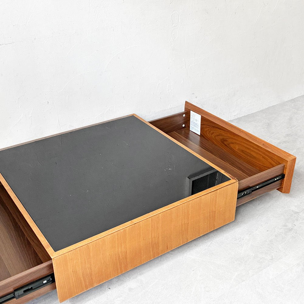 アクタス ACTUS フィーノ FINO CENTER TABLE センターテーブル ローテーブル スクエア W80cm ガラス×ウォールナット材 抽斗2杯 廃番 ★