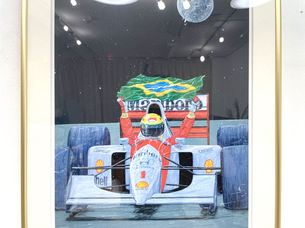 角谷やすひと リトグラフ 月 版画 F1 アイルトン・セナ 限定品 300部限定 23/300 額装品 ●