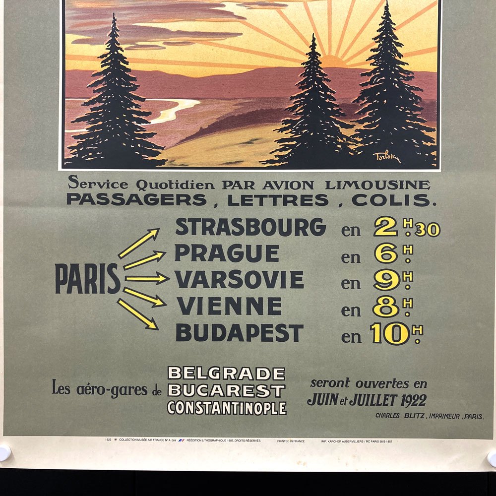 フランス＝ルーマニア航空サービス Compagnie Franco-Roumaine de Navigation Aerienne 公式リトグラフ 1987年 再版品 62×100cm 〓