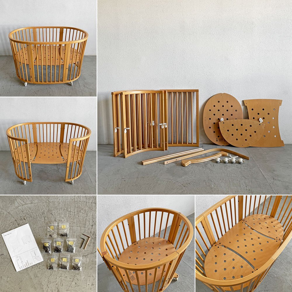ストッケ STOKKE スリーピーベッド Sleepi Bed ブナ材 ナチュラル ロッド＆マットレス＆シーツ＆キャスター付 2段階サイズ 参考合計価格￥146,080- 〓