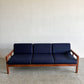 ジャクソンファニチャー Jackson Furniture チーク材 3シーターソファ 3人掛け W207cm ファブリック ネイビー系 座面ウレタン交換＆カバー張替済 USビンテージ 〓