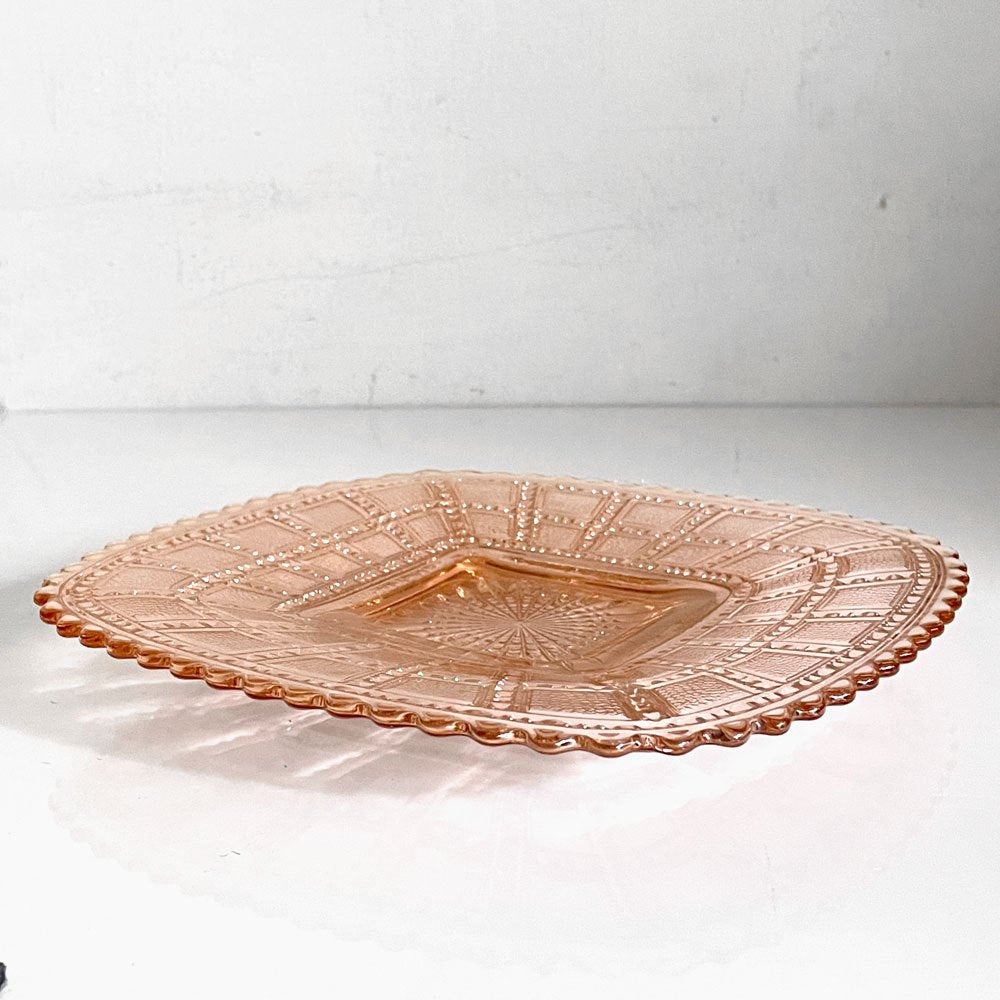 インペリアルグラス Imperial Glass ビーデッドブロック Beaded Block スクエアプレート ガラス ピンク  W19.5cm USビンテージ ■