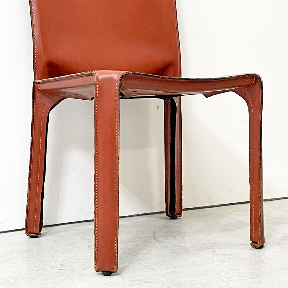 カッシーナ Cassina キャブチェア 412 CAB CHAIR アームレス 最高級本革 赤茶 マリオ・ベリーニ MoMA 永久展示品 イタリアモダン A ●
