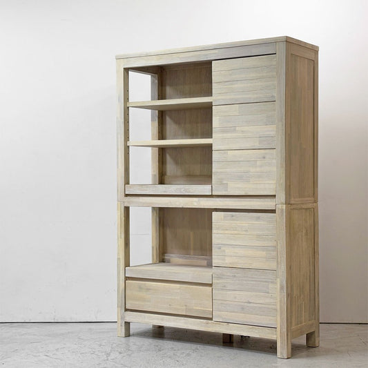 ウニコ unico マノア MANOA キッチンボード 食器棚 キャビネット アカシア材 W120cm ナチュラル ホワイトウォッシュ加工 ●