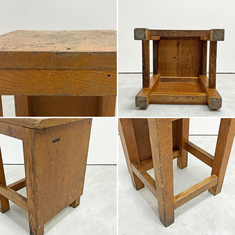 ジャパンビンテージ Japan Vintage スツール 図工椅子 角椅子 花台 ディスプレイスタンド 無垢材 木味 古家具 ●