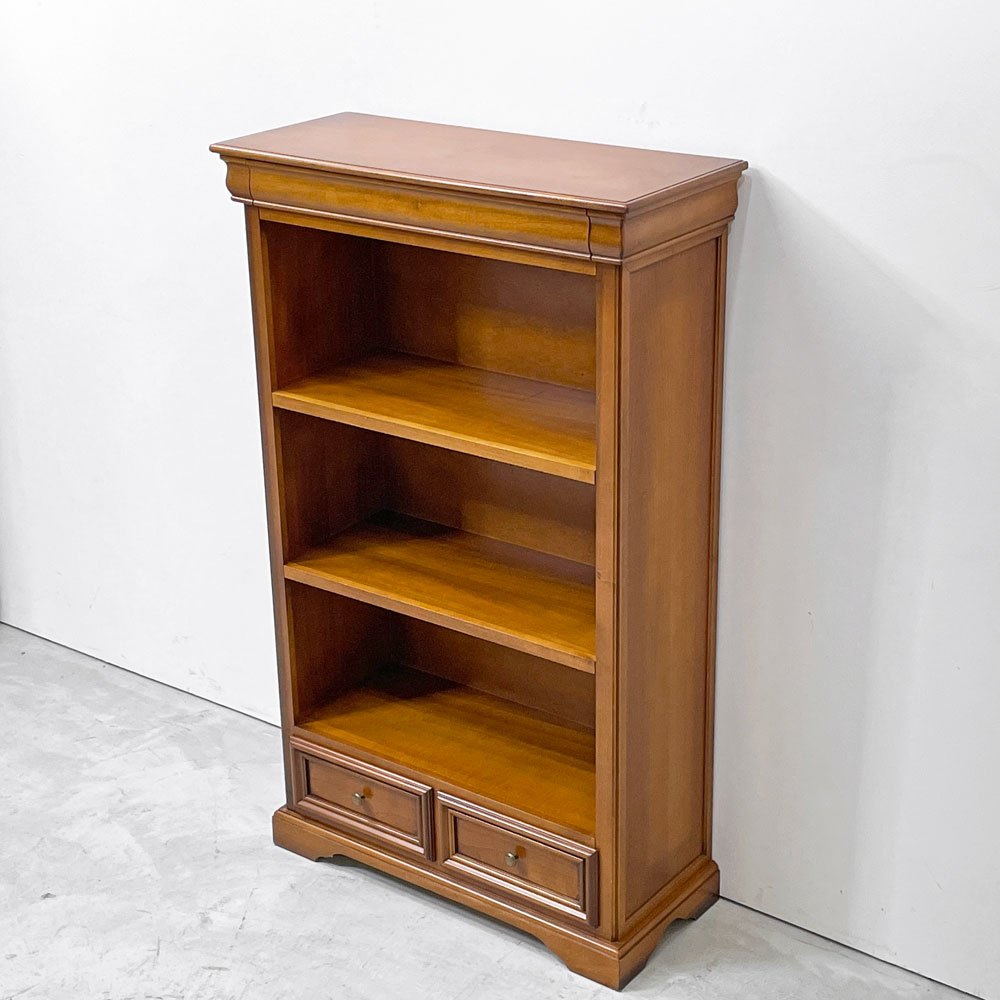 ヨーロピアンクラシカルデザイン  European Classical Design ブックケース 2ドロワー＋シークレットドロワー 本棚 飾り棚 オープンシェルフ ●