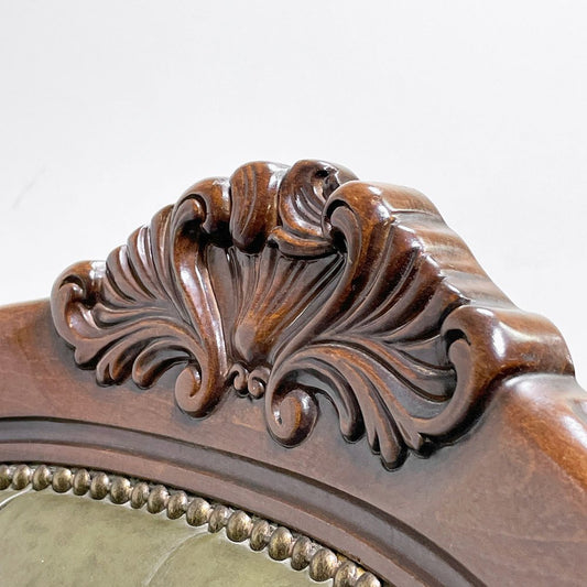 クラシカルデザイン Classical Design サロンチェア アームチェア ラウンジチェア 木彫 PVCレザー グリーン系 猫脚 アンティーク調 イタリア製 ●