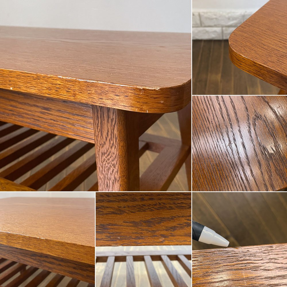 パシフィックファニチャーサービス P.F.S. ローテーブル DH TEA TABLE WITH SHELF Lサイズ W120cm ナラ材 ダークブラウン マガジンラック付 ◎