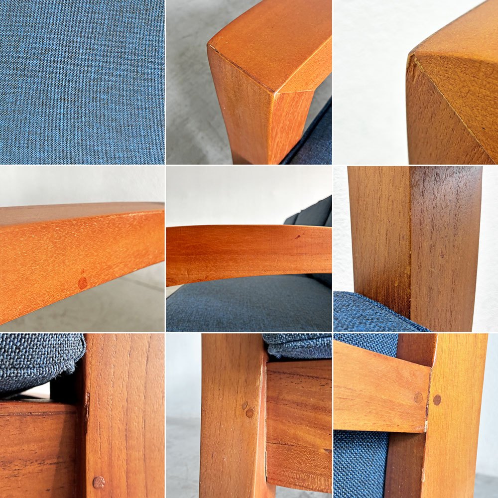 スキャンティーク SCANTEAK コニスカ KONISKA 3シーターソファ 3人掛け W196.5cm チーク材 ファブリック ブルー系 廃番 〓