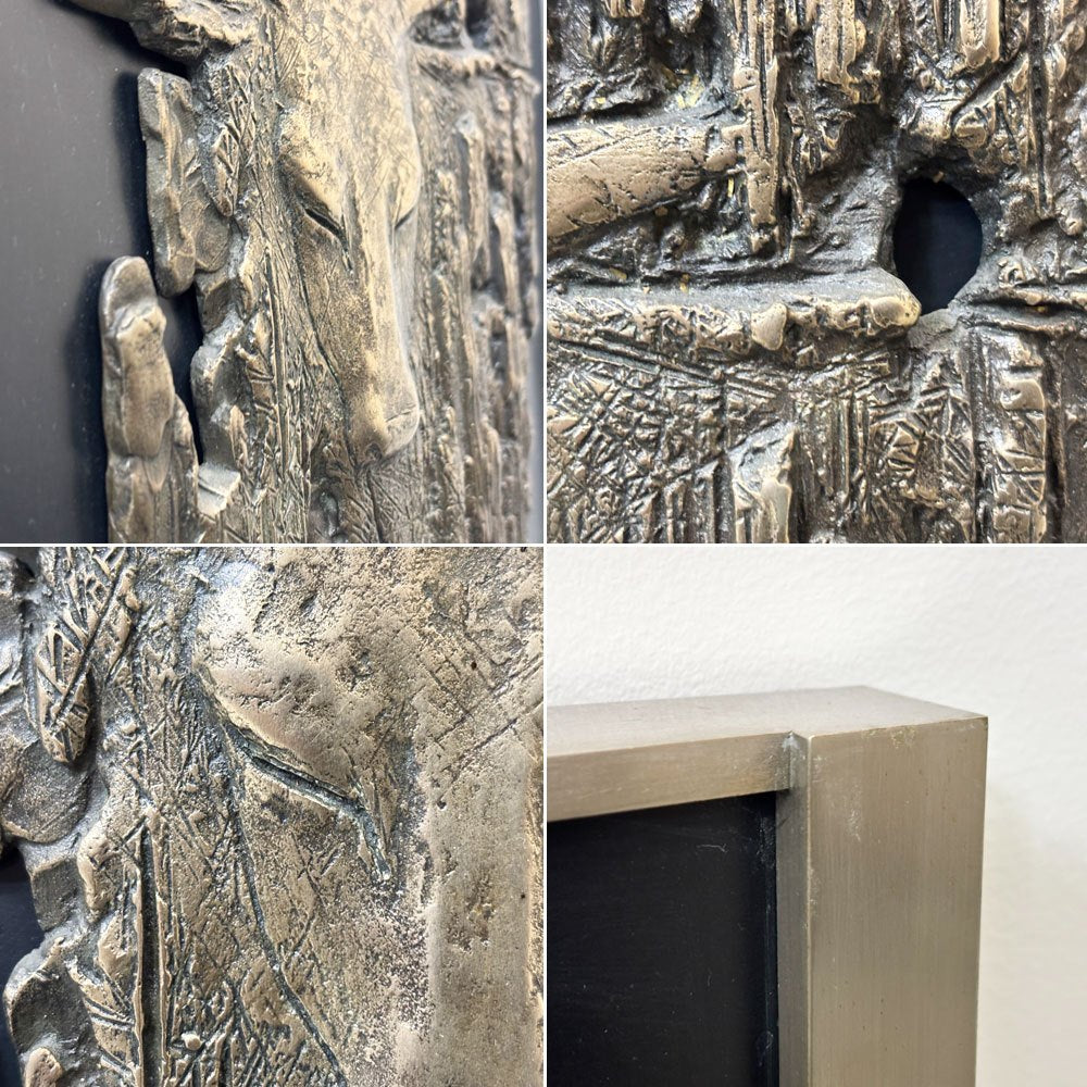 西村忠 ブロンズレリーフ 『静夜』 額装品 彫刻 金属造形 壁掛けインテリア ●