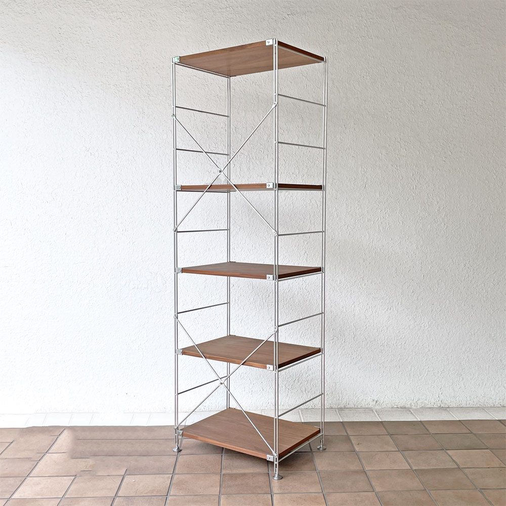 無印良品 MUJI ステンレスユニットシェルフ ウォールナット材 棚板5枚 W56 H176cm オープンシェルフ 本棚 飾り棚 収納棚 ◇