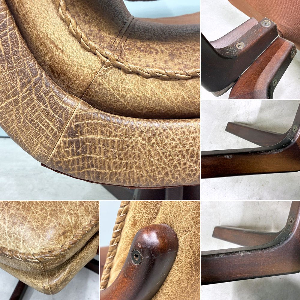 ベルグファニチャー Berg Furniture ラウンジチェア シングルソファ オーク材 本革 ブラウン 北欧 デンマーク ◎