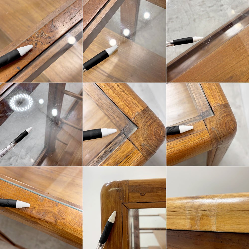オーダーファニチャー Custom made furniture チーク無垢材フレーム ガラスショーケース 引き戸 W200cm サイドボード 飾り棚 インドネシア 特注品 店舗什器 ●