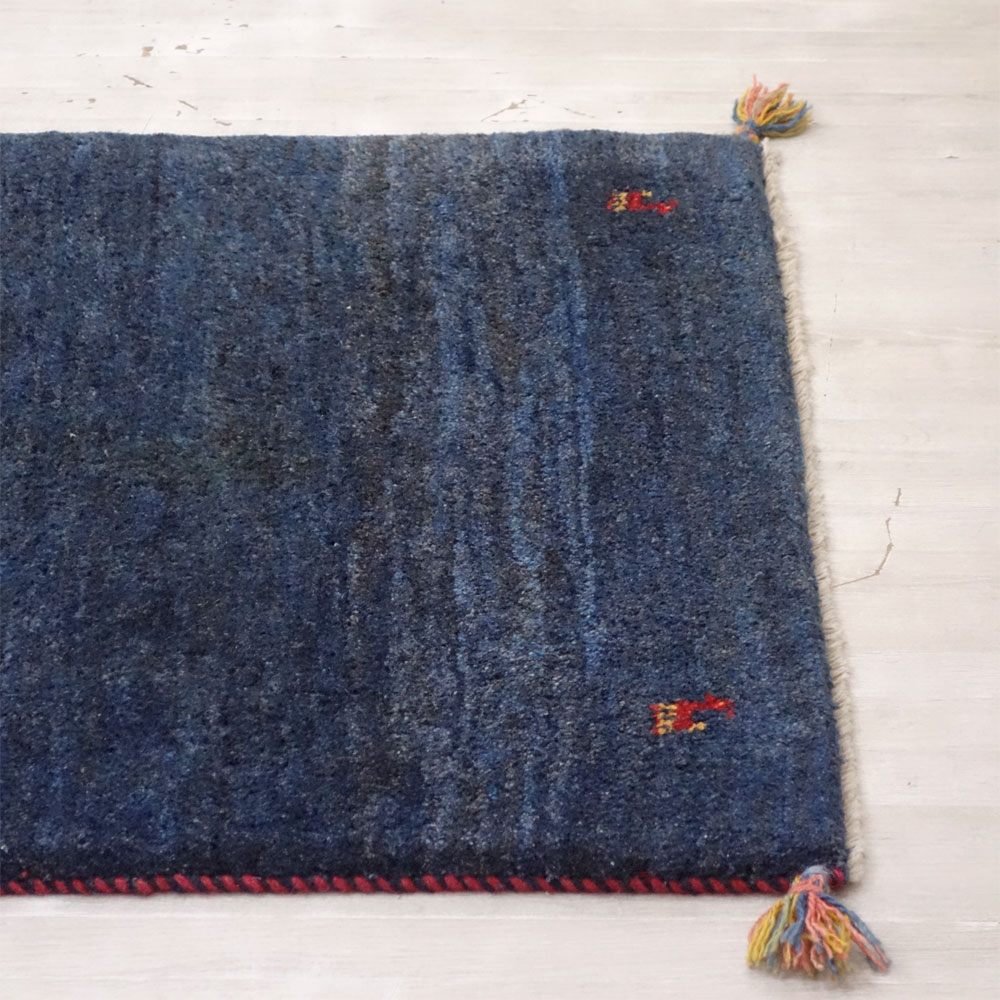 イラン 手織り ギャッベ gabbeh 絨毯 ラグ カーペット ブルー 122×83cm 鹿モチーフ ●