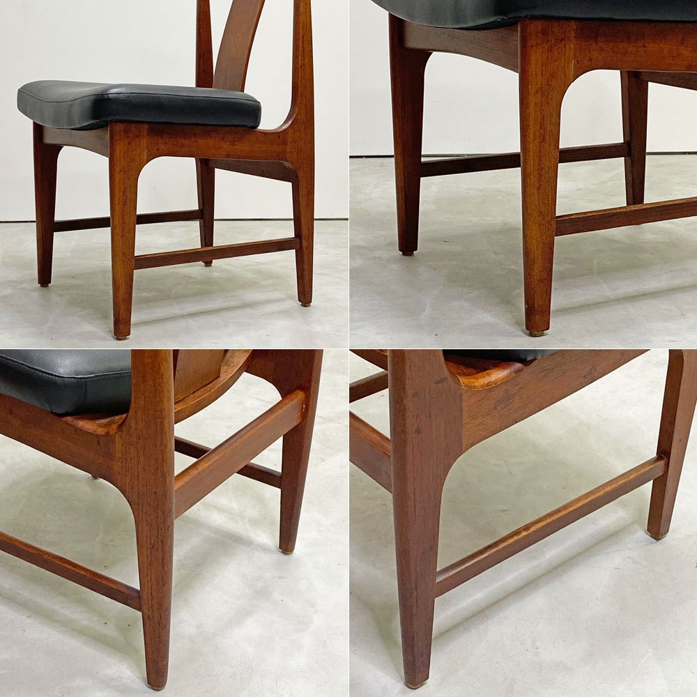 ビンテージ Vintage チーク材 ダイニングチェア サイドチェア PVCレザー ブラック 北欧モダンスタイル B ●