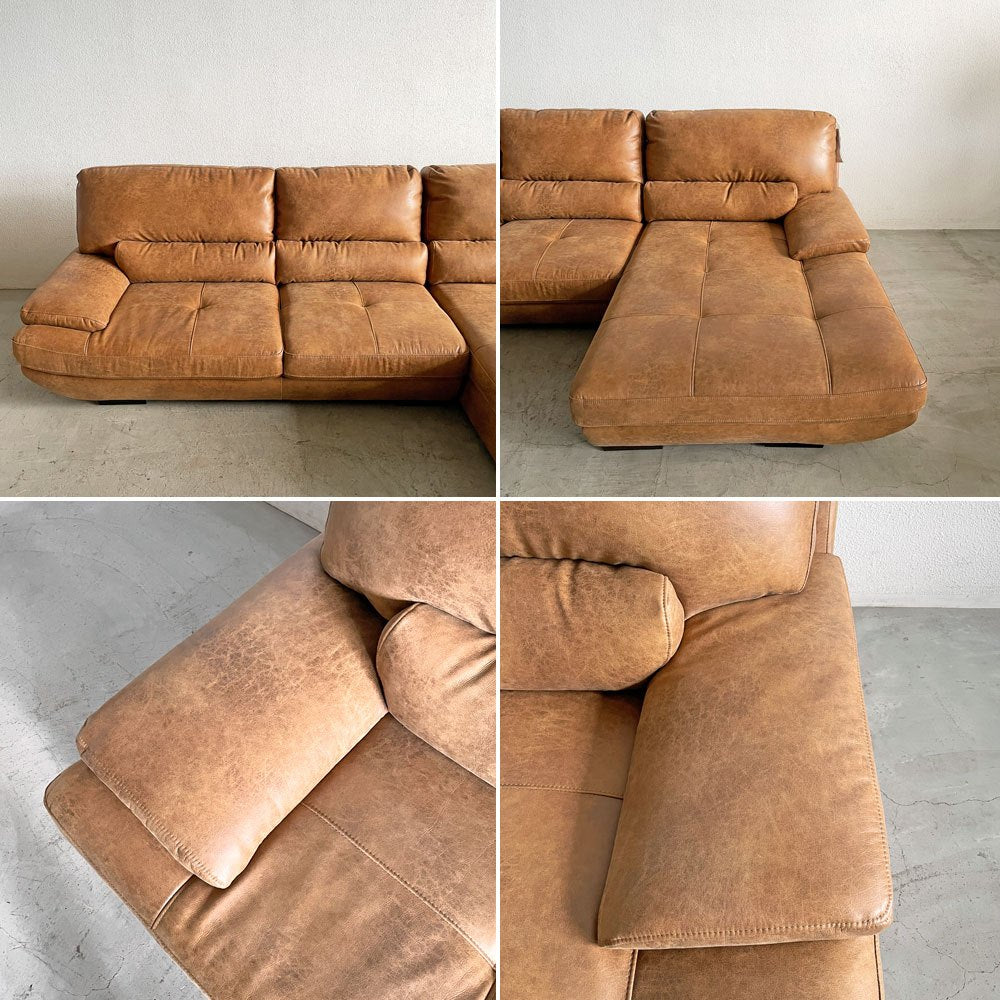 リラックスフォーム RELAX FORM トレビソ TREVISO カウチソファ 左カウチ W280cm スーパーレザーテックス オーカーブラウン 関家具 定価￥307,725- 〓