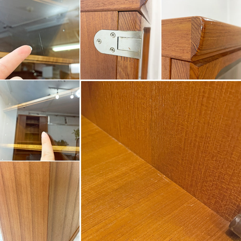 日田工芸 Hita Craft マキシム maxim 書斎ボード ガラスキャビネット 本棚 食器棚 チーク材 ガラス扉 W100cm ビンテージ 北欧スタイル ●