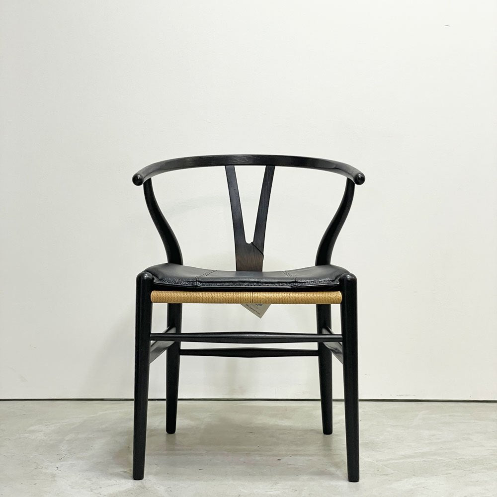 カールハンセン＆サン Carl Hansen & Son CH24 Yチェア ブラックラッカー × ペーパーコード オーク材 レザークッション付属 座面高43cm ハンス・J・ウェグナー 北欧 デンマーク ●