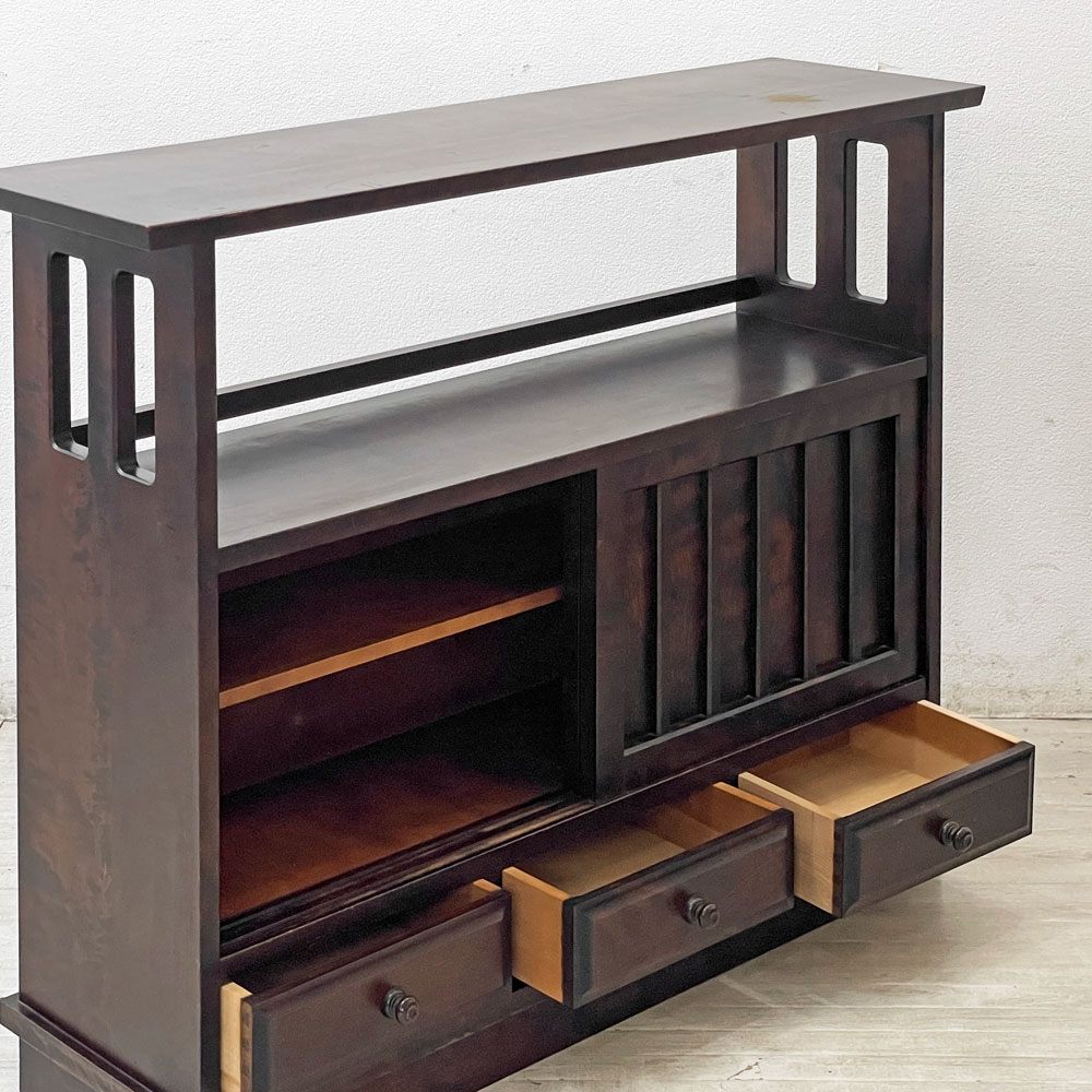 北海道民芸家具 茶棚 HM108K サイドボード 飾り棚 無垢樺材 和家具 民藝家具 ●