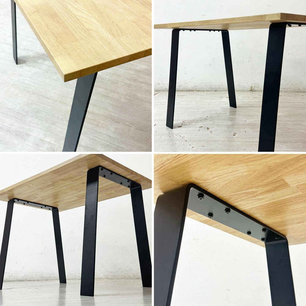 かなでもの KANADEMONO ザ・テーブル THE TABLE ダイニングテーブル デスク ラバーウッド無垢集成材 スチール W100cm ナチュラル インダストリアル ●