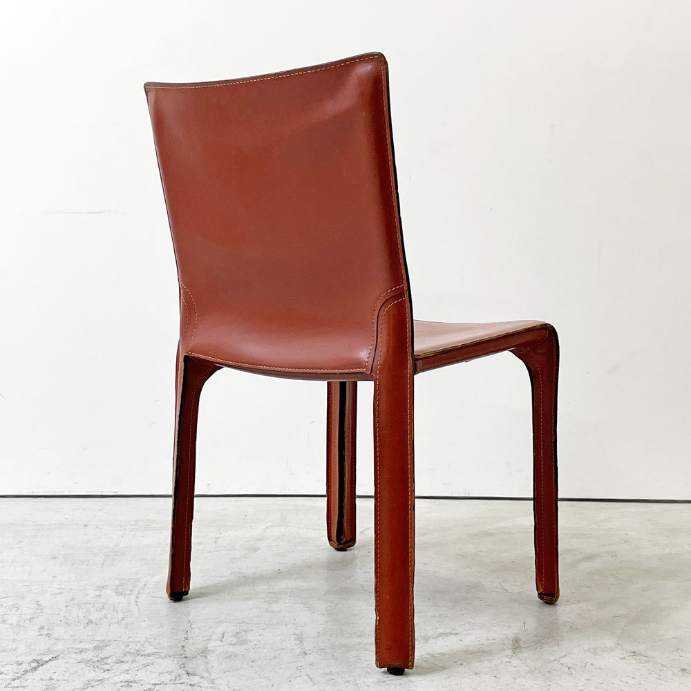 カッシーナ Cassina キャブチェア 412 CAB CHAIR アームレス 最高級本革 赤茶 マリオ・ベリーニ MoMA 永久展示品 イタリアモダン A ●