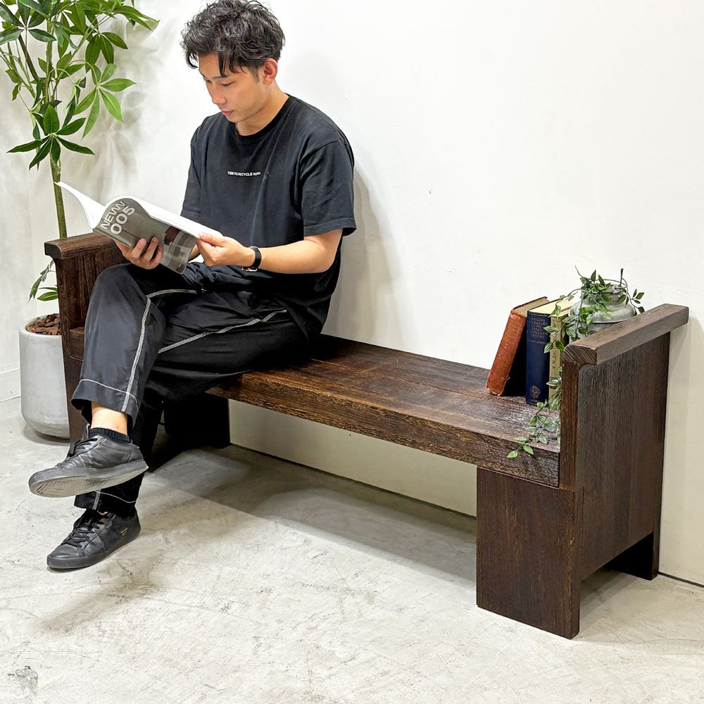 桐里工房 焼桐 ベンチ 桐無垢材 浮造り 大川家具 W176cm 店舗什器 クラフト プリミティブ ●