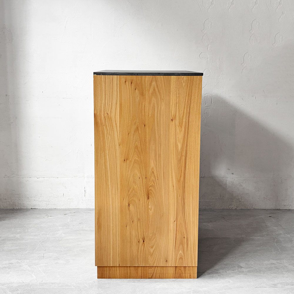 ヒダコレ家具 HIDA Collection キッチンボード ニレ材 セラミック天板 マーブル調 W75cm ホテルライク モダン オーダーファニチャー 国産家具 ★