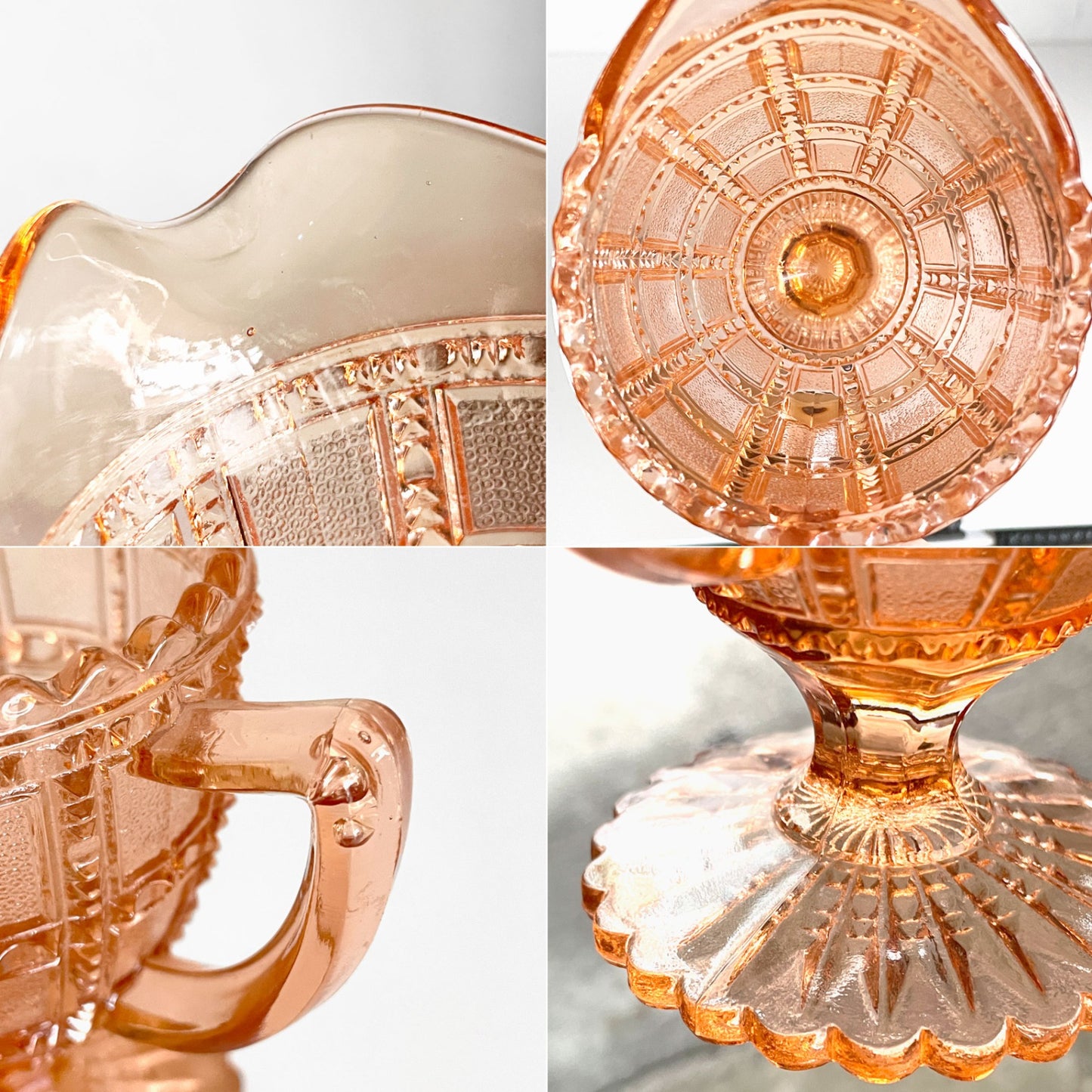 インペリアルグラス Imperial Glass ビーデッドブロック Beaded Block クリーマー ガラス ピンク USビンテージ ■