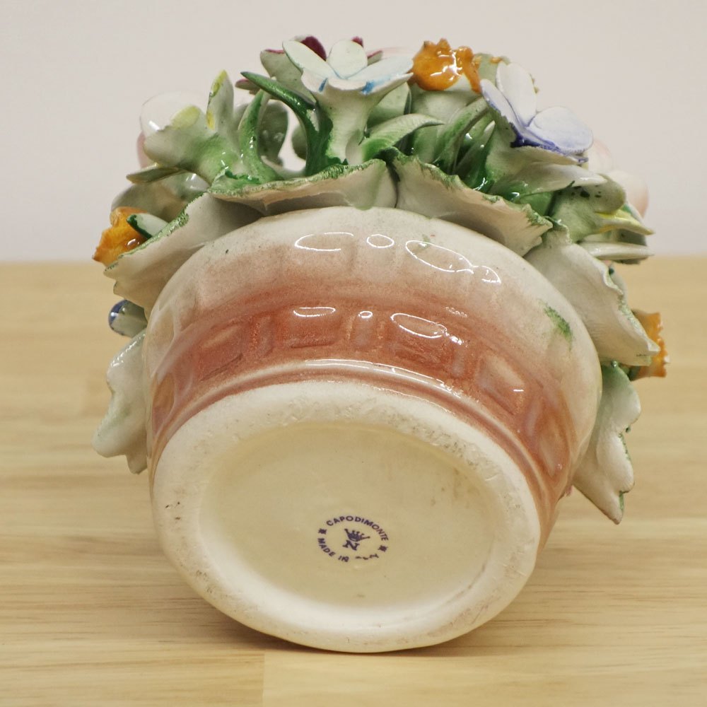 カポディモンテ CAPODIMONTE 陶花 フラワー オブジェ H11.3cm イタリア B ◎