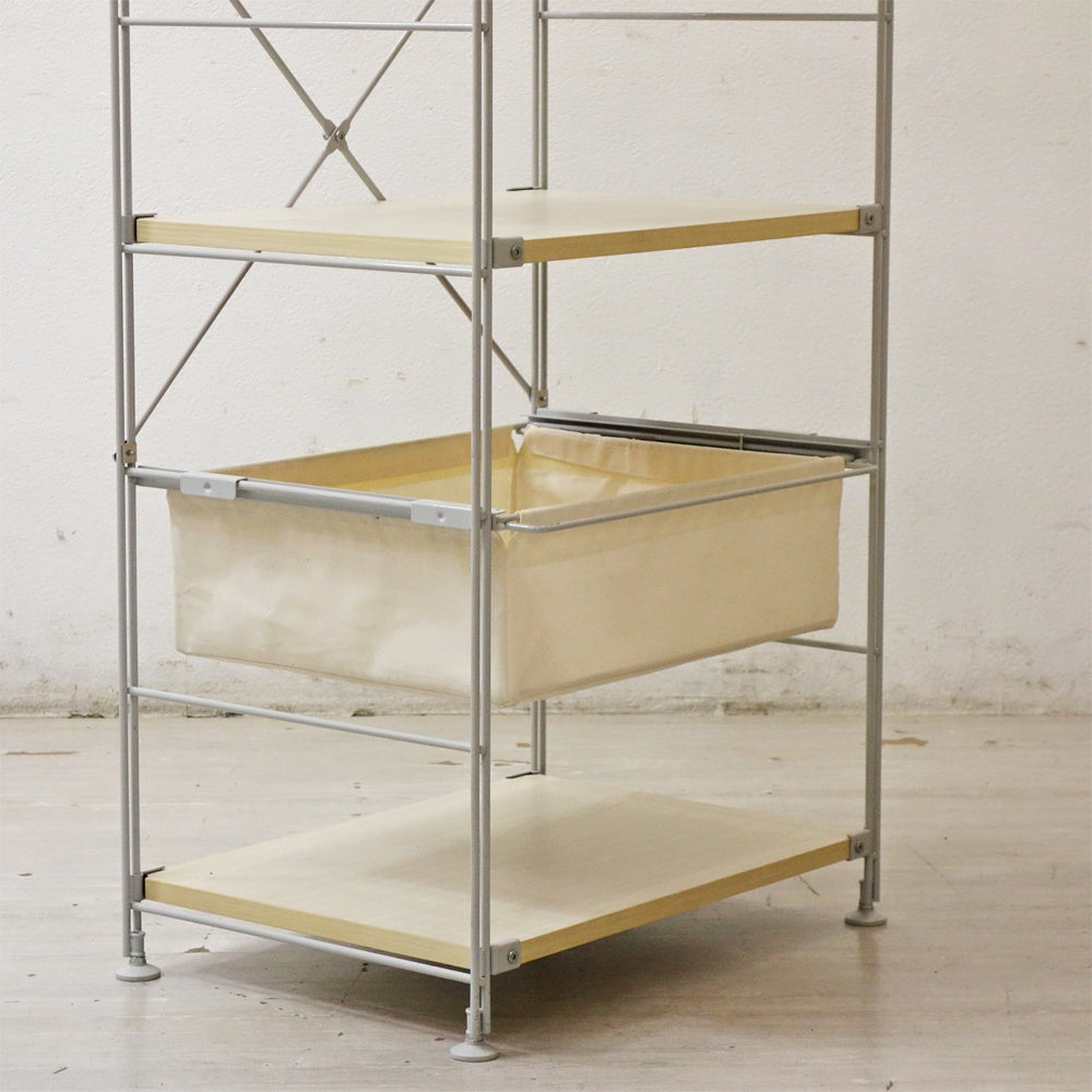 無印良品 MUJI スチールユニットシェルフ オープンシェルフ 5段 W58cm H175㎝ 木製棚板 帆布バスケット ●