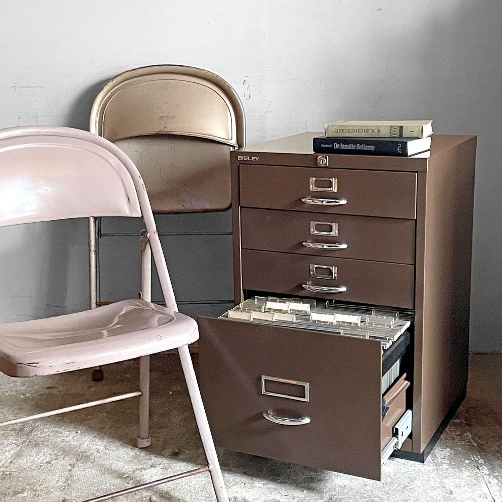 ビスレー BISLEY ベーシック BASIC Fシリーズ 1F3 ファイリングキャビネット 4段 ブラウン ノーマルベース デスクキャビネット 英国 鍵欠品 ■