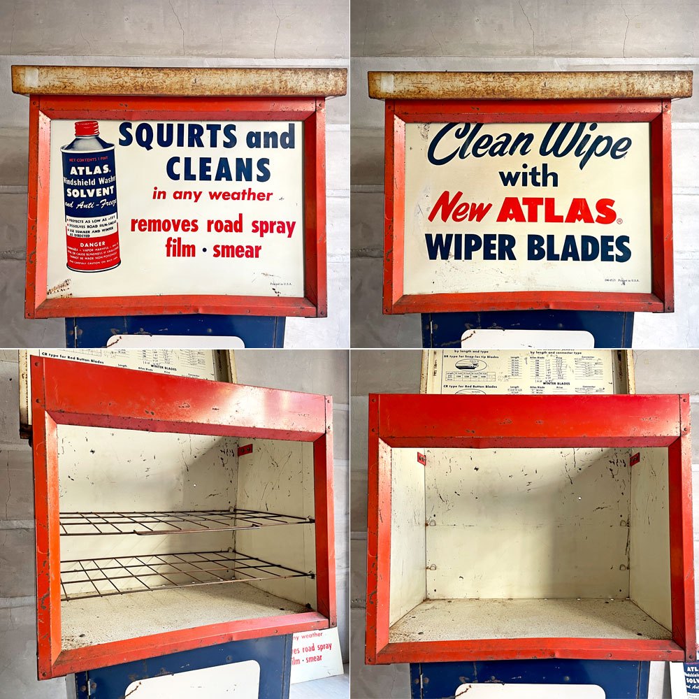 USビンテージ Vintage アトラス社 ATLAS ウィンドウォッシャー液用ディスプレイスタンド ディスプレイキャビネット カートワゴン  店舗什器 インダストリアル ♪