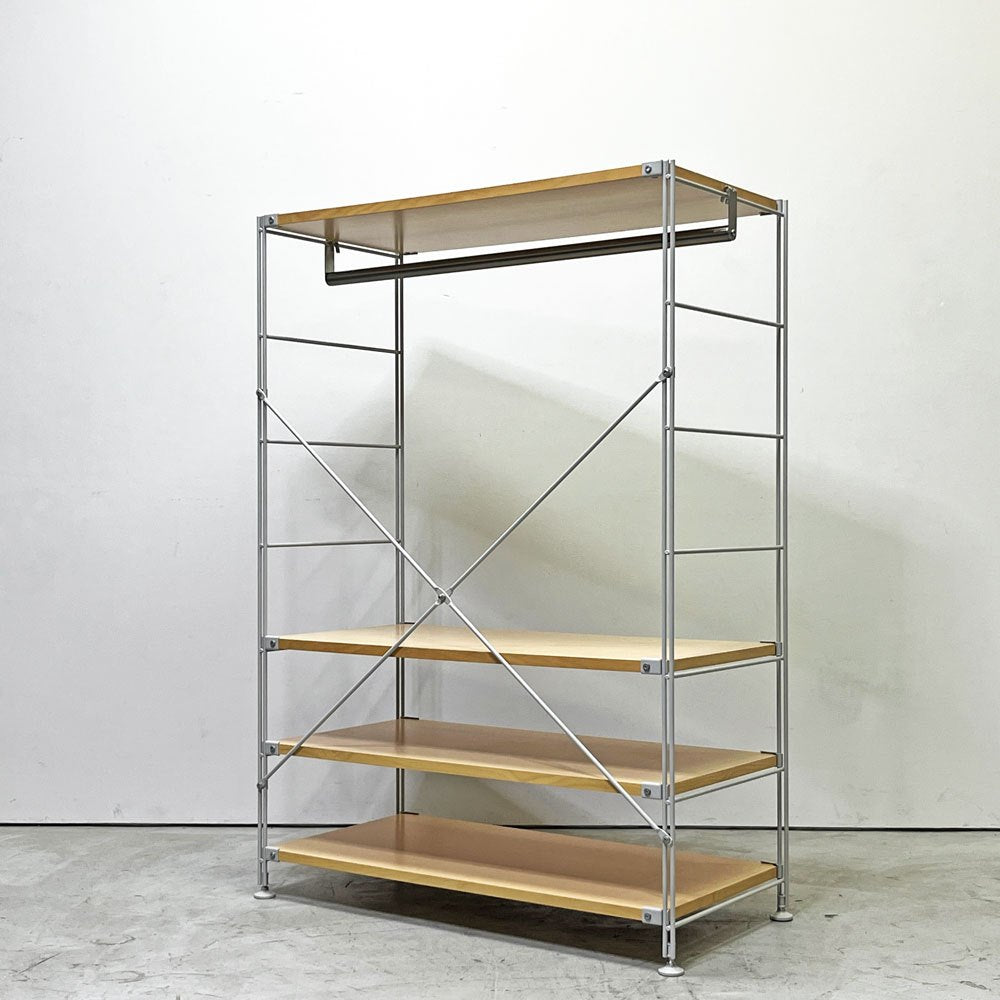 無印良品 MUJI スチールユニットシェルフ 木製棚板 ワイド・中 W86 4段 オープンシェルフ 本棚 飾り棚 ワードローブバー付き ●