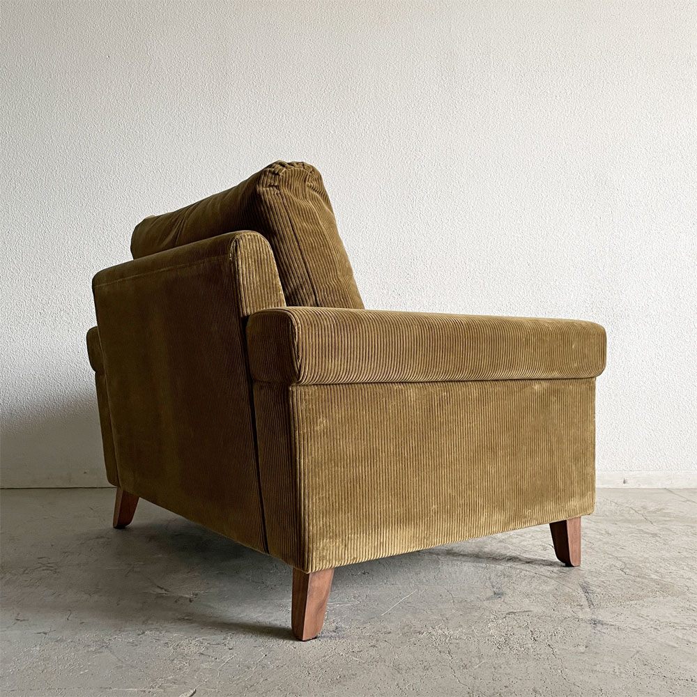 トラックファニチャー TRUCK FURNITURE FKソファ FK SOFA 1.5シーター F-21 グリーンコーデュロイ ウォールナット無垢材 定価￥315,700- 〓