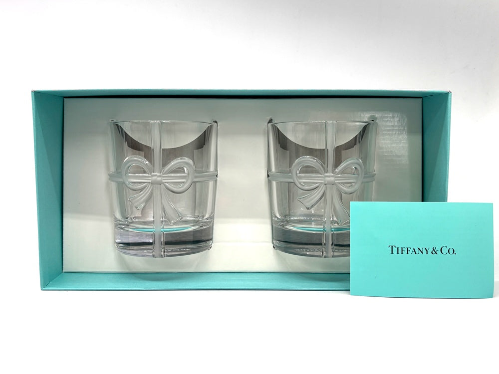 ティファニー Tiffany & Co. ボウグラス ペア 2客セット タンブラー リボン 箱付き 美品 ●