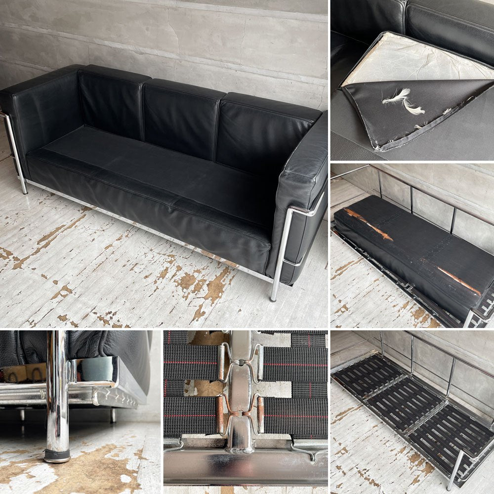 ル・コルビュジェ LE CORBUSIER LC2 ソファ 3シーター ソファ リプロダクト品 本革 モダンデザイン IDC大塚取扱い 名作 現状品 ♪